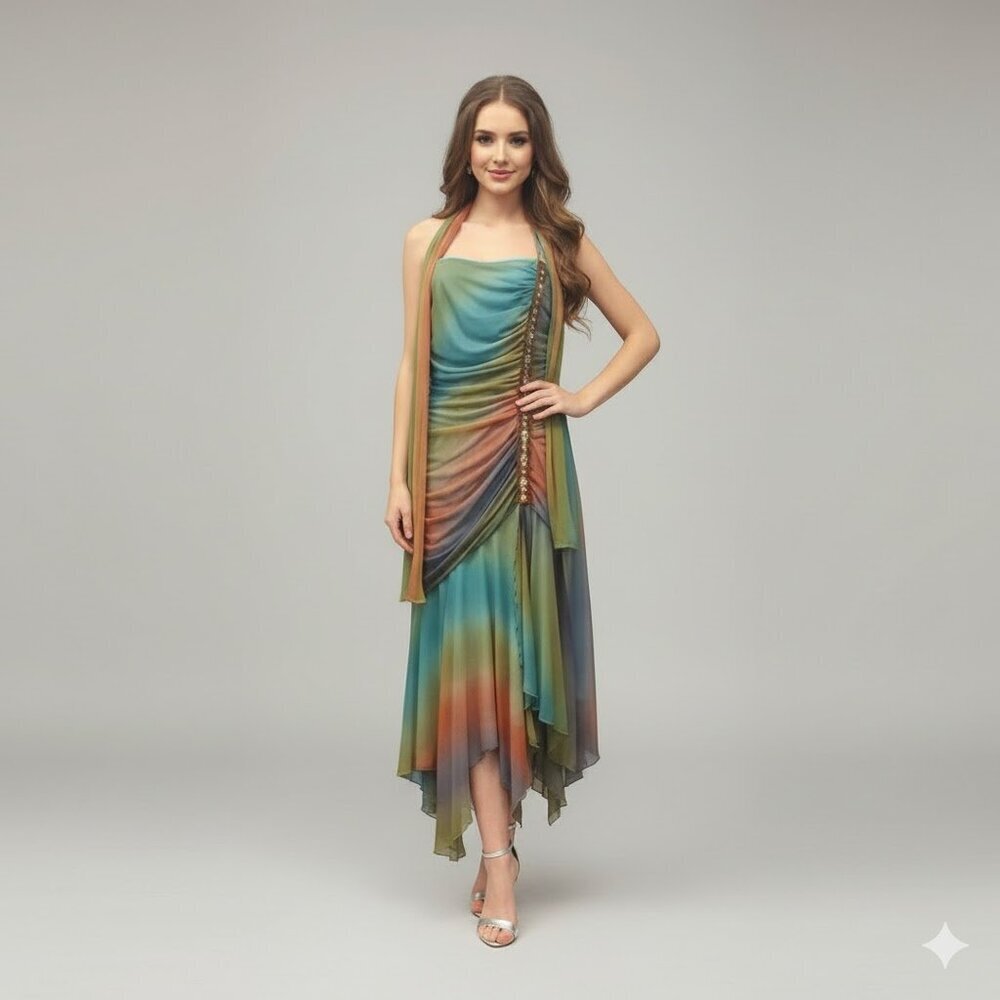 Elegant Asymmetrical Multicolor Dress